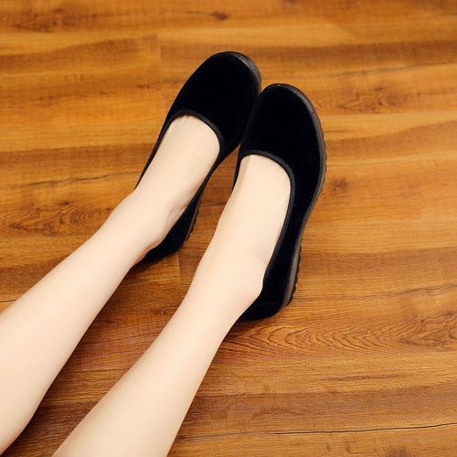 老北京布鞋工作单鞋女平底坡跟松糕一字带酒店上班礼仪舞蹈黑布鞋 703