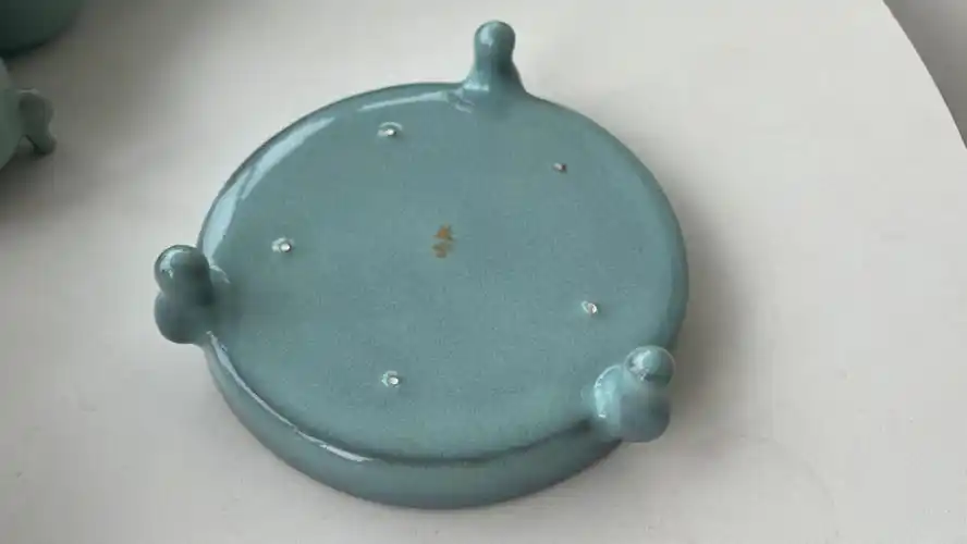 支钉烧,釉色天青,作为壶承果盘笔洗的不二之选#汝窑 #汝瓷  #三足洗