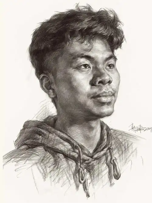 一幅素描男青年头像步骤图