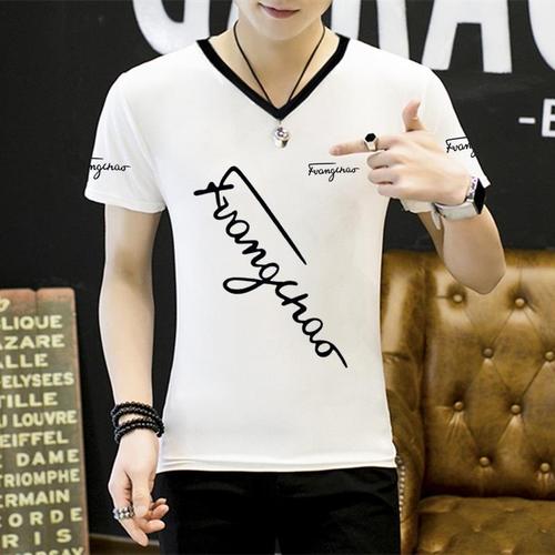 快手红人青年男孩学生短袖t恤男士韩版修身社会精神小伙印花半袖