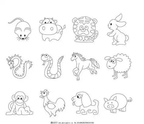 12生肖简笔画12生肖简笔画图片大全彩色
