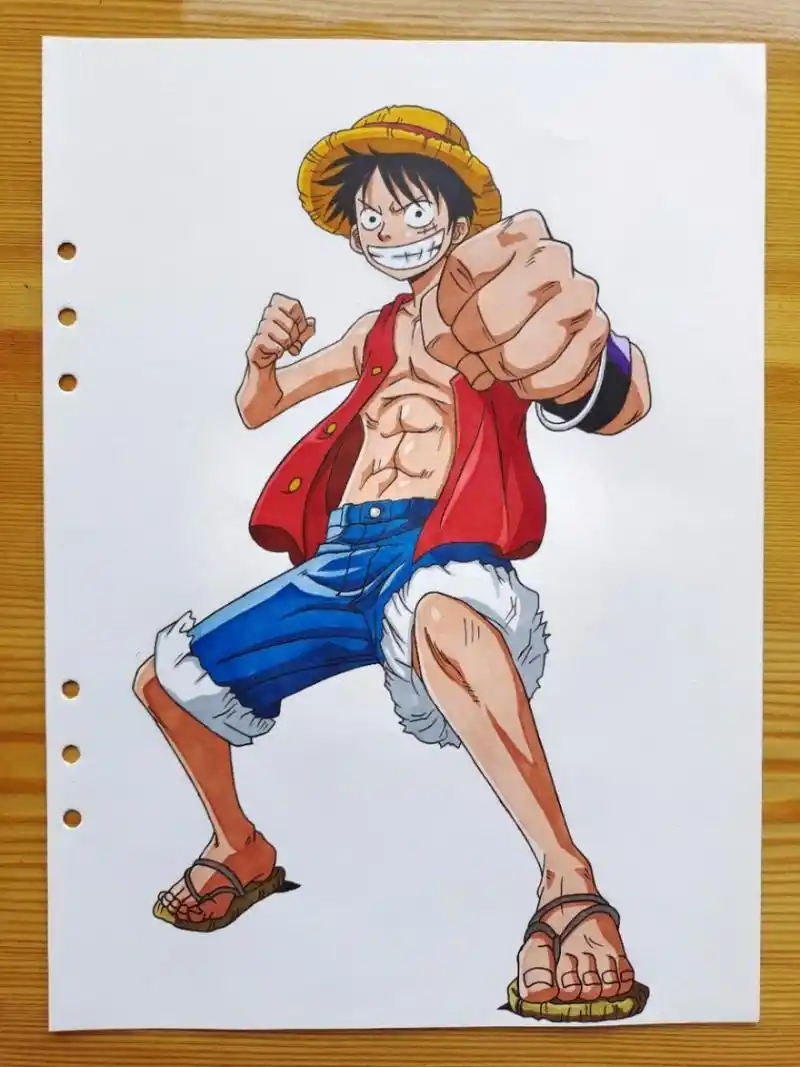 海贼王路飞全身手绘(附原图) 海贼王路飞全身手绘,最后两张原图原图