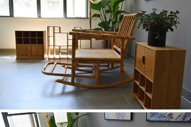 日式竹藤成人躺椅摇摇椅老人椅休闲躺椅阳台做旧靠椅阳光房椅子-发布