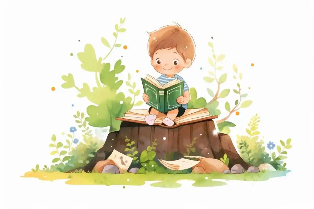 98看书的小朋友 |卡通人物读书png免扣 98儿童读书卡通ai插画