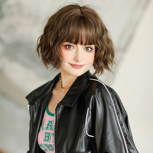 新款仿真假发女短发波浪卷整顶全头套网红直播欧美套头假发批发