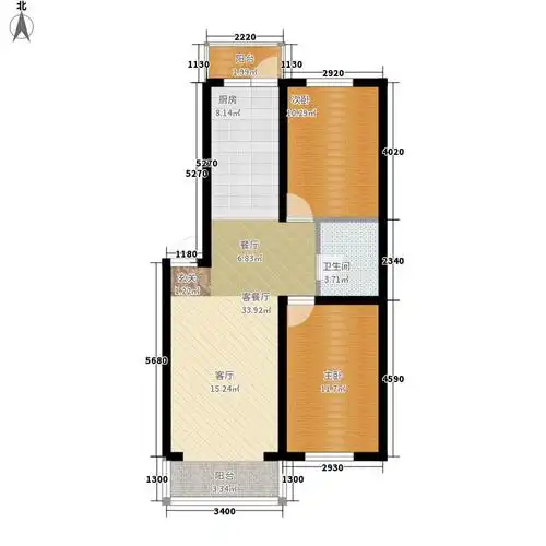 05㎡两室户型2室1厅1卫1厨