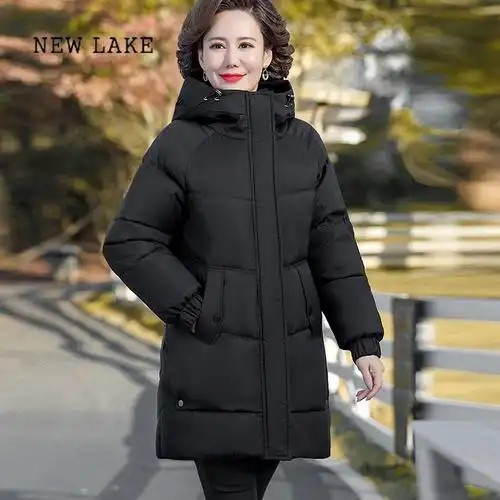 lake中年妈妈棉服加绒加厚冬装外套50岁中老年女装袄子中长款羽绒棉衣