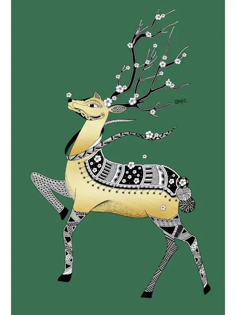 黑白装饰画-梅花鹿(内附步骤图) 梅花鹿寓意: 1,吉祥福禄 梅花鹿是