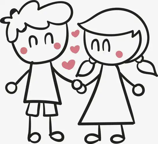 插画风手绘牵手的情侣