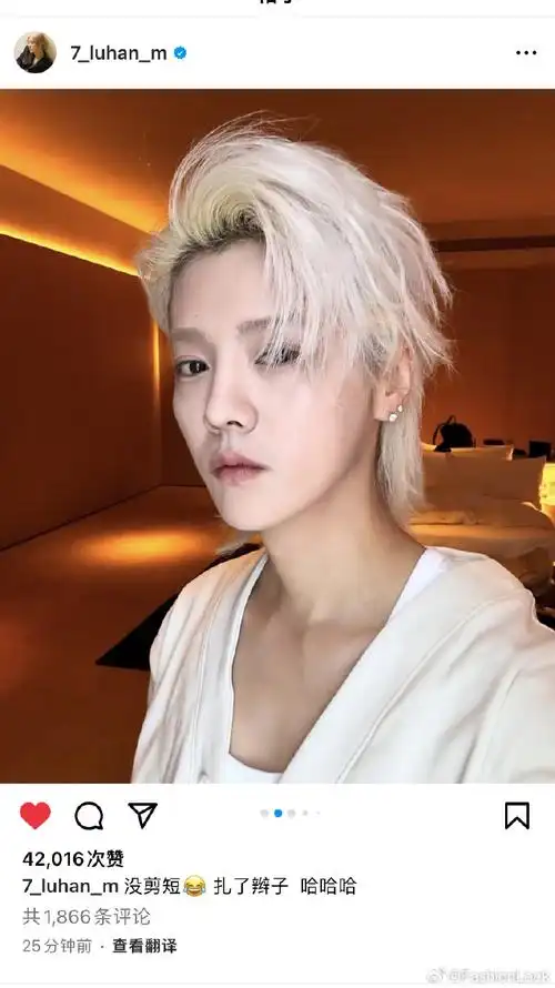 鹿晗银发剪短了