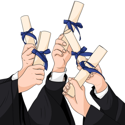 手绘大学生毕业学士服手拿毕业证毕业记忆透明免抠png素材