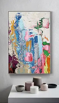 现代简约粉色抽象手绘彩色几何色块艺术装饰画