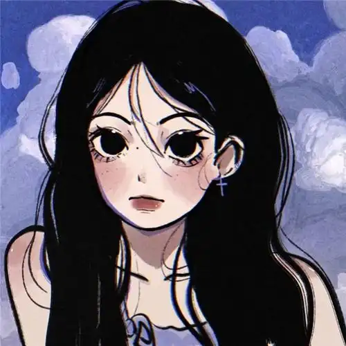 手绘大眼黑发女生可爱头像图片