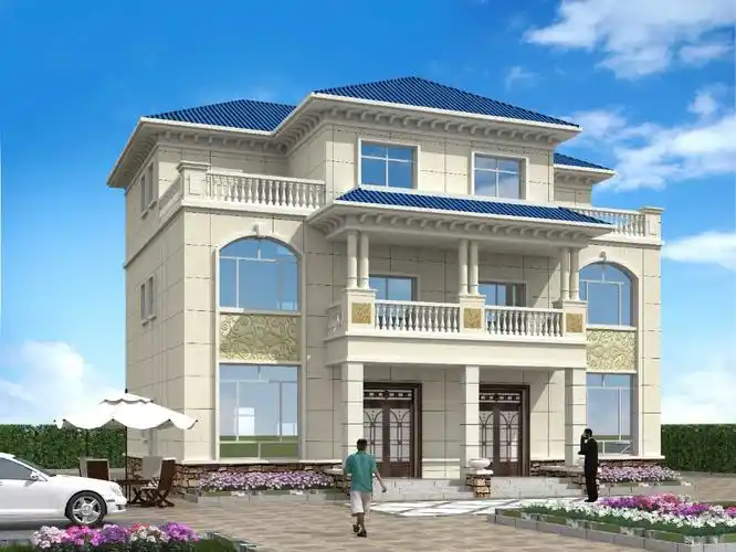 两层半双拼带落地窗大露台经典欧式别墅