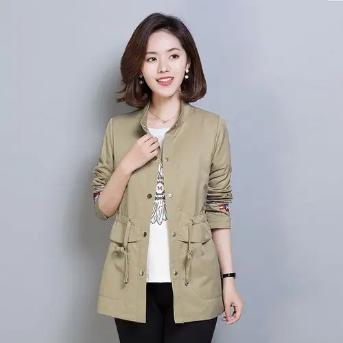 中年短款外套女薄款2019春装新款妈妈装春秋立领长袖上衣女短风衣