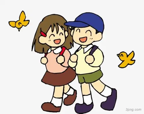 卡通男孩女孩上学校装饰图案
