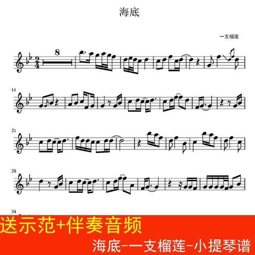 海底-一支榴莲-小提琴谱 五线谱高清2页 送示范 伴奏音频