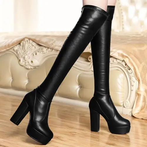 靴子女秋款2017新款百搭长筒过漆长靴#长腿高跟#长桶靴秋冬过膝鞋