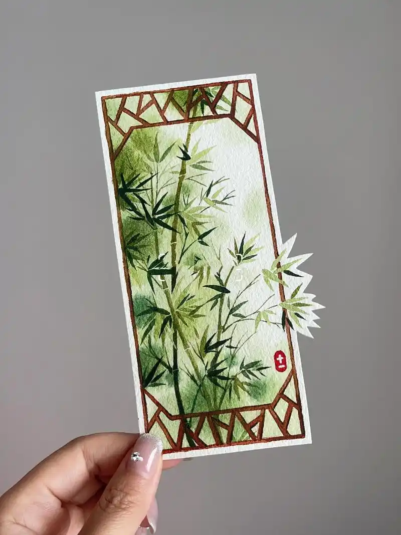 超级简单的古风水彩书签来喽～翠竹(附过程) 绘画灵感来自 水彩年课