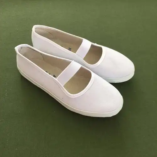 厂家直销 帆布一脚蹬休闲劳保鞋经典款白色一带松紧布鞋体操鞋