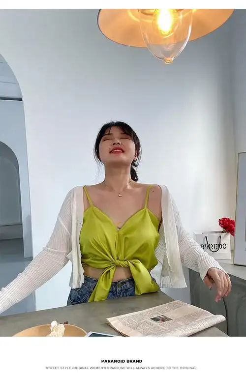 女士吊带打底背心泫雅风吊带背心夏季度假风蝴蝶结蹦迪性感裹胸上衣女