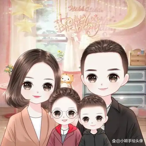 卡通全家福,温馨一家三口,四口,五口漫画头像,可爱又特别