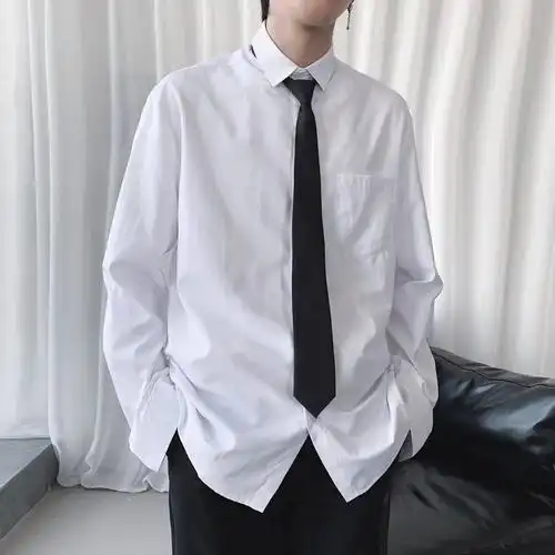 白色衬衫男长袖学院风打领带高中生学生班服纯白dk制服衬衣加领带