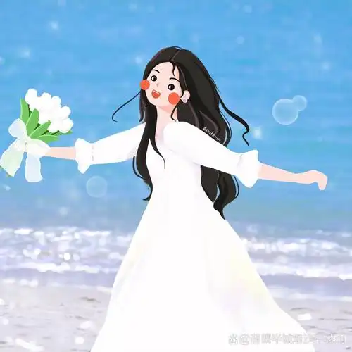 插画头像 | 海边漫步的可爱郁金香女孩头像 感受海风与花香 背景多种