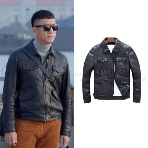 好先生孙红雷同款衣服真皮皮衣男山羊皮青年机车翻领修身夹克外套