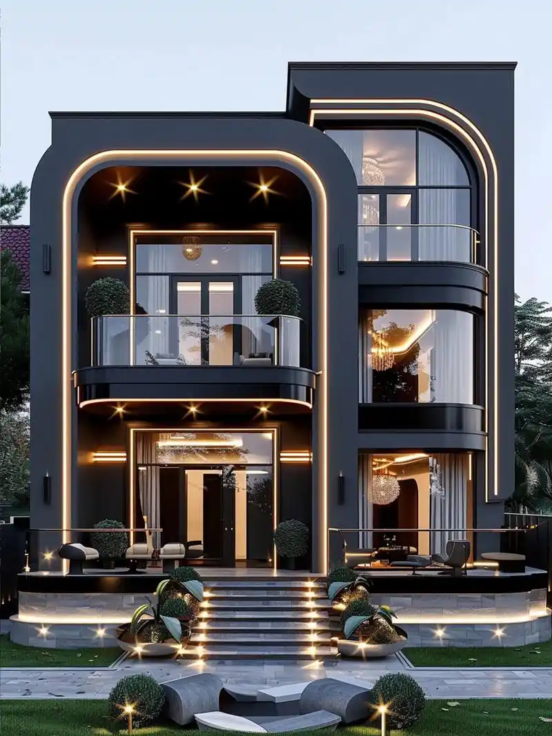 2025年最时尚轻奢现代风.打破常规白色色调别墅,超大落地窗