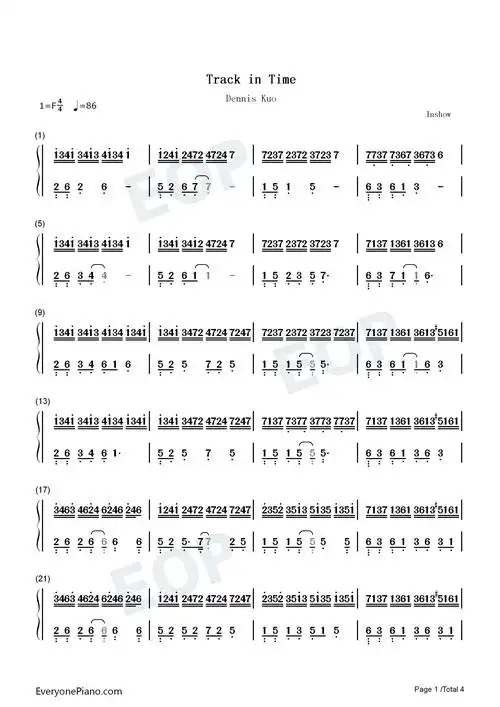 track in time-dennis kuo双手简谱预览1