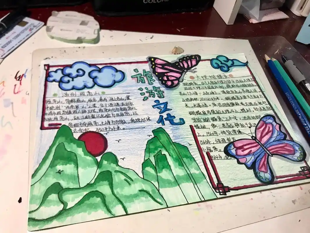 关于旅游 景区主题手抄报           材料:a4开纸 马克笔和彩铅 超级