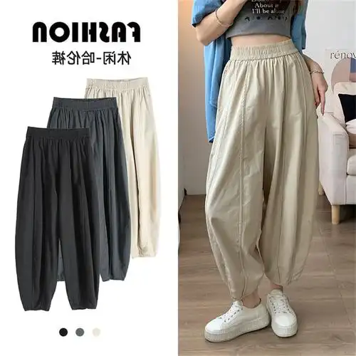 棉麻裤子日系风格女春夏运动裤穿搭奶奶裤灯笼裤哈伦萝卜休闲工装