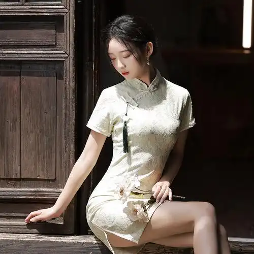 旗袍2022年新款改良年轻少女小个子150cm显高短款旗袍