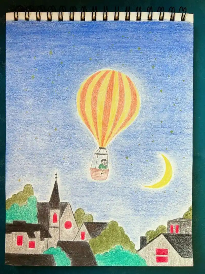 热气球(彩铅画.