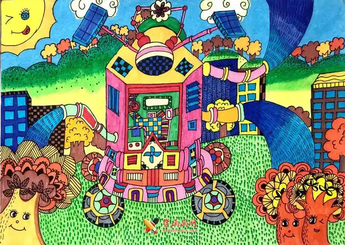 优秀获奖儿童画欣赏《太阳能节水转化机》__科幻画_科幻画图片大全_学