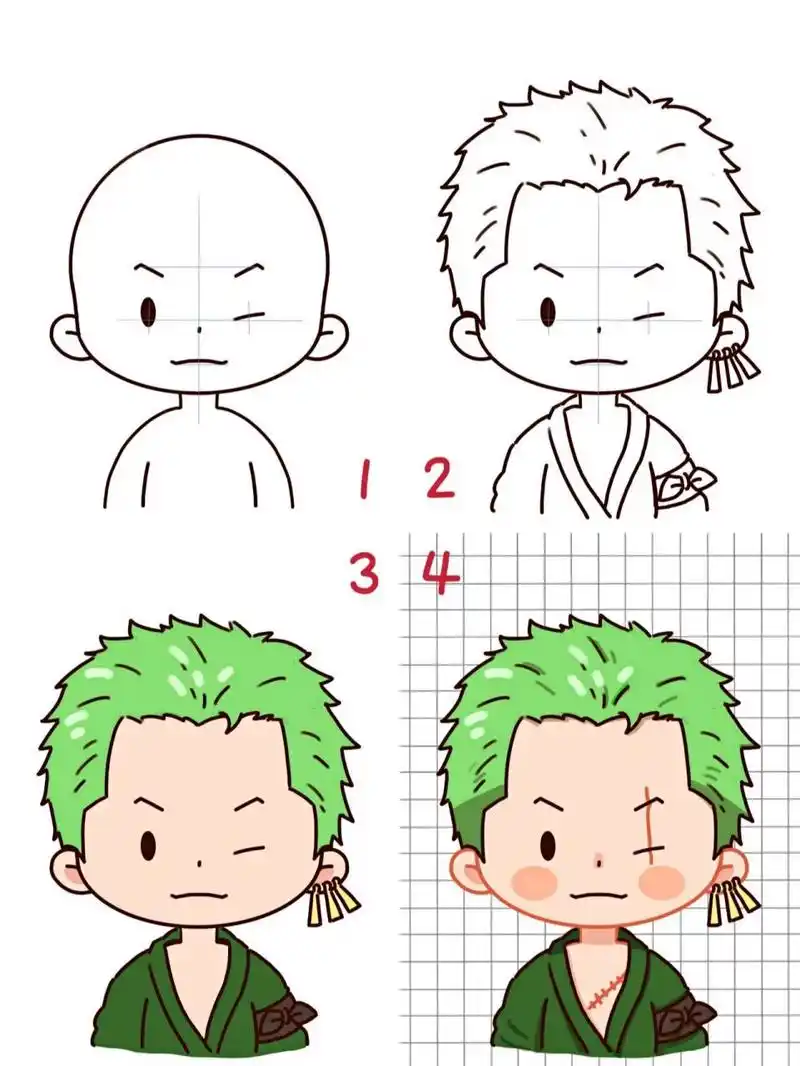 索隆q版|简笔画 画了个海贼王q版索隆,图二2是简易过程图～喜欢的可以
