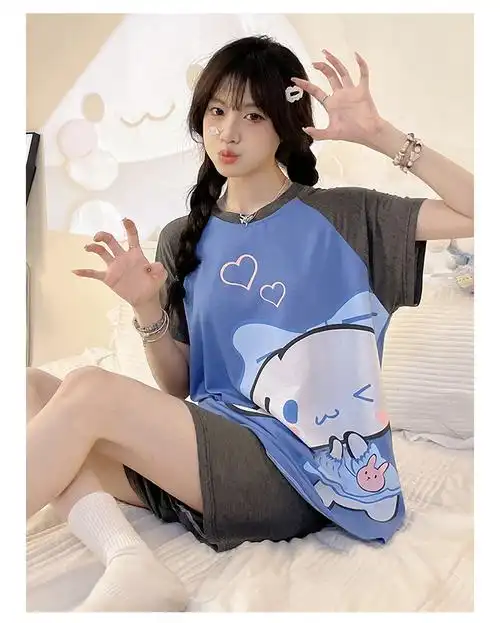 夏季少女莫代尔睡衣套装小个子家居服青少年大学生棉