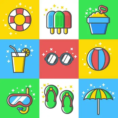 彩色的各种夏天元素矢量素材