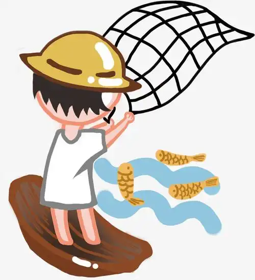 卡通小孩捕鱼插画装饰图案