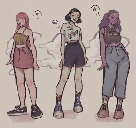 时尚穿搭的少女角色 动漫插画参考 _pizzabacon