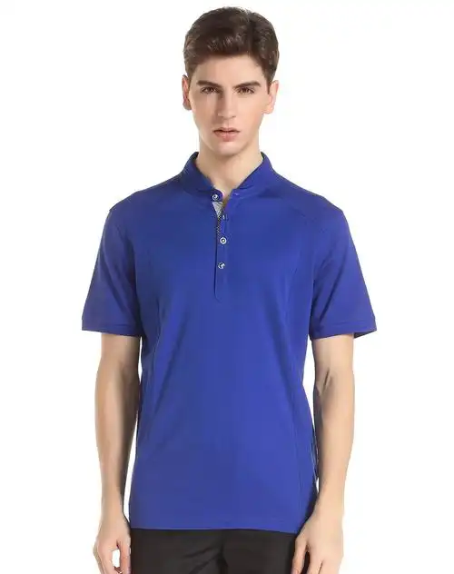 深蓝色半开襟时尚短袖t恤