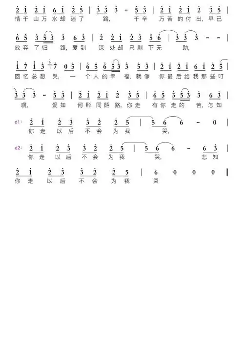 回忆总想哭智能简谱南宫嘉骏歌谱-苍强曲谱