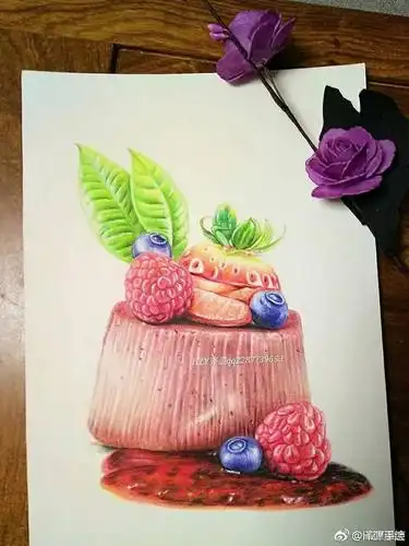彩铅步骤临摹水果小蛋糕泽源手绘