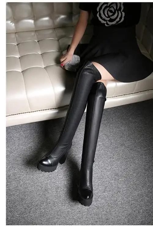 秋冬新款过膝长靴防水台粗跟高筒靴长靴女欧美时装靴夜店超高跟靴