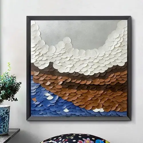 现代手工立体抽象软装艺术装饰画酒店会所样板房特色皮革壁画挂画