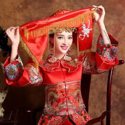 新娘结婚红盖头 喜盖喜帕 蒙头巾 婚庆大红中式喜字流苏盖头