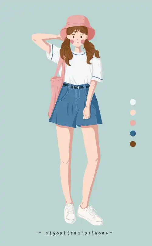 时尚穿搭女生系列插画练习清新