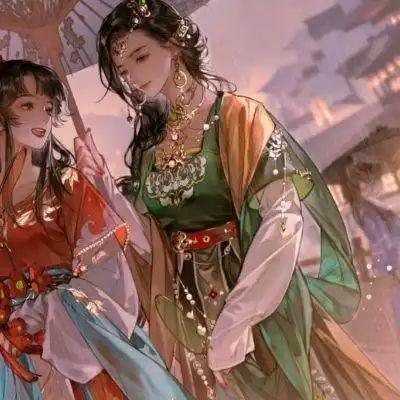 古风一左一右双人闺蜜图片