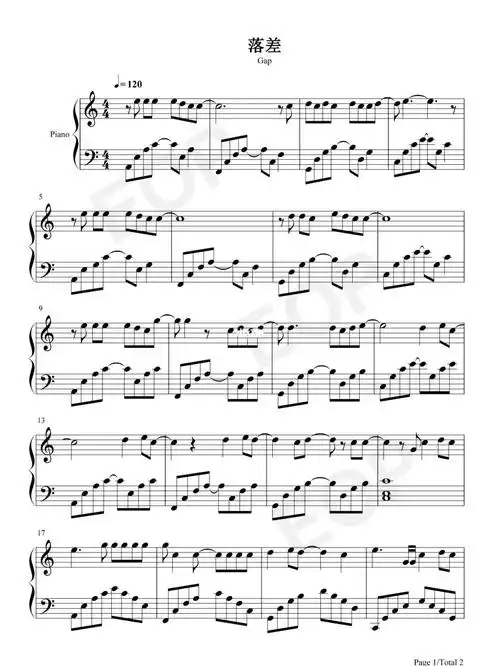 钢琴谱落差
